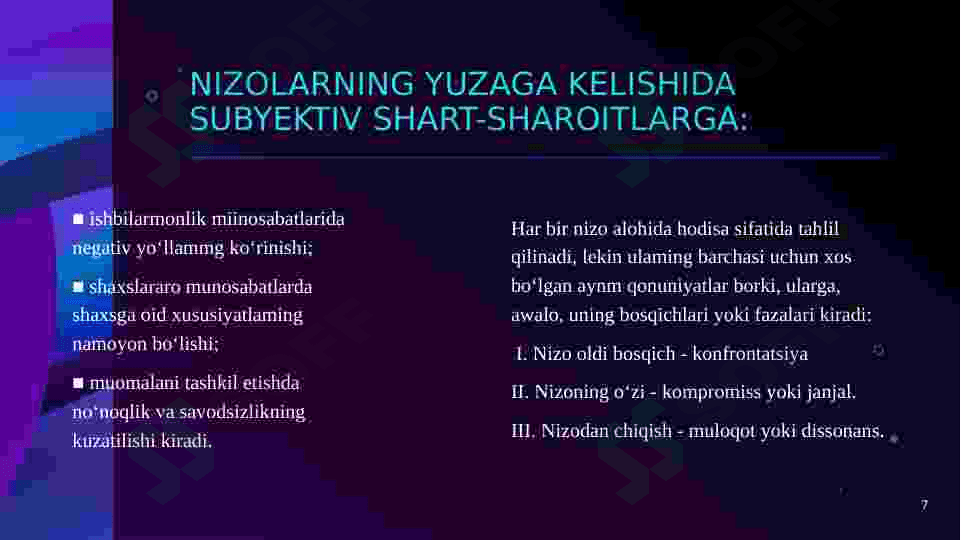 Konfliklarning yuzaga kelishi 7