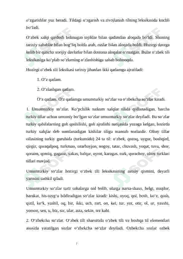 O'zbek tili leksikasida o'z va o'zlashgan qatlam. 7