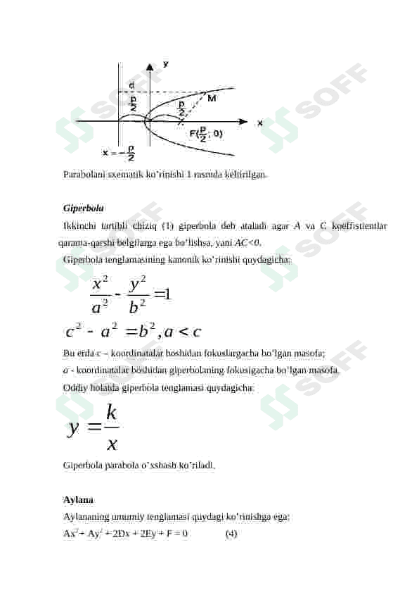 Parabola va uning kanonik tenglamasi, xossalari 7