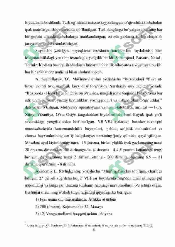 Órta asrlar savdo aloqalari manbalari 8