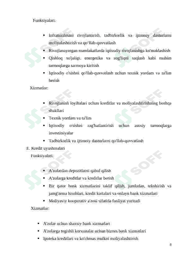 Bank turlari, Banklar tizimi 8