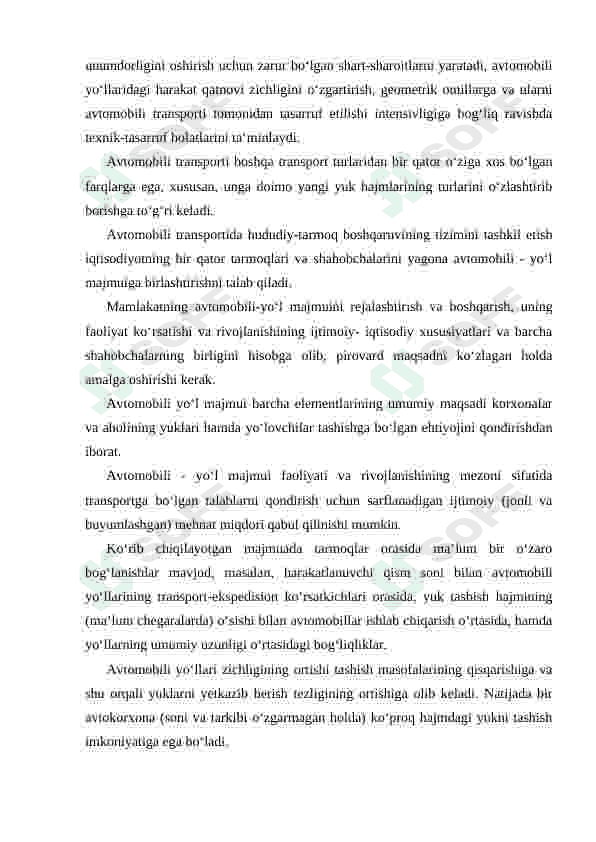 Avtomobil yoʻl xoʻjaligining iqtisodiyotda tutgan oʻrni 8