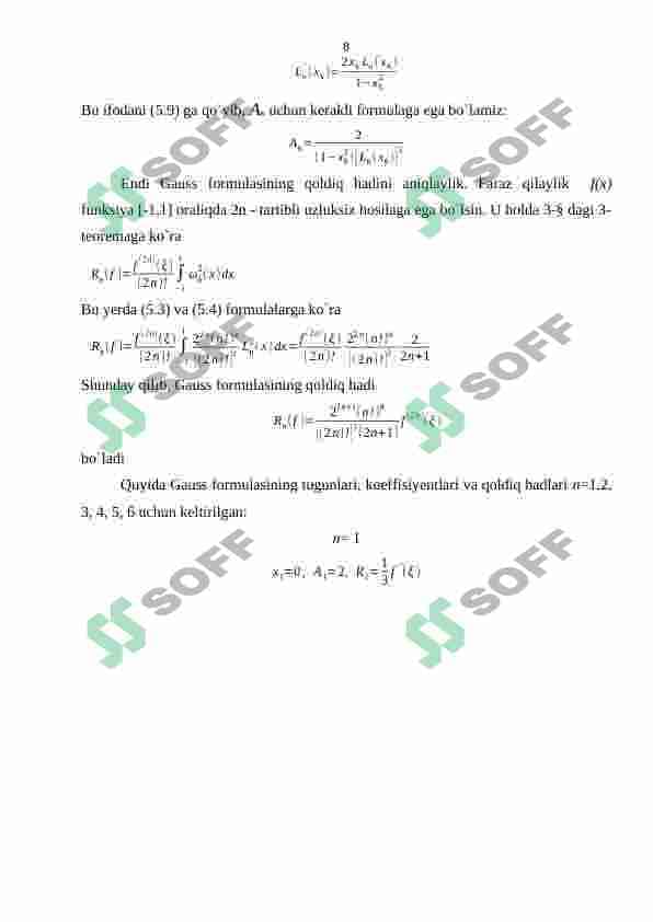 Gauss kvadratur formulalari. 8