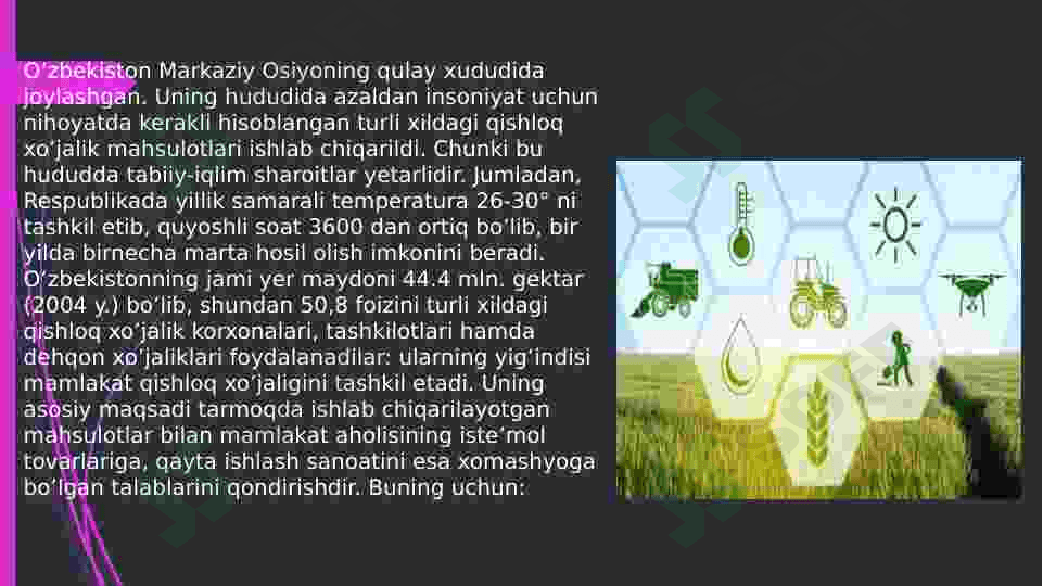 O’zbekiston Iqtisodiyotida Qishloq Xo’jaligining o’rni. 8