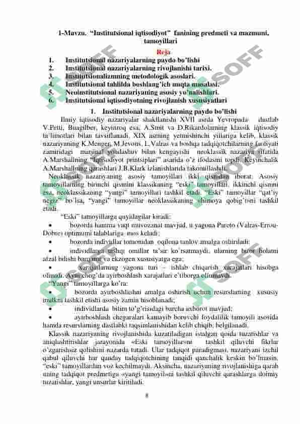Institutsional Iqtisodiyot oʻquv-uslubiy majmua 8
