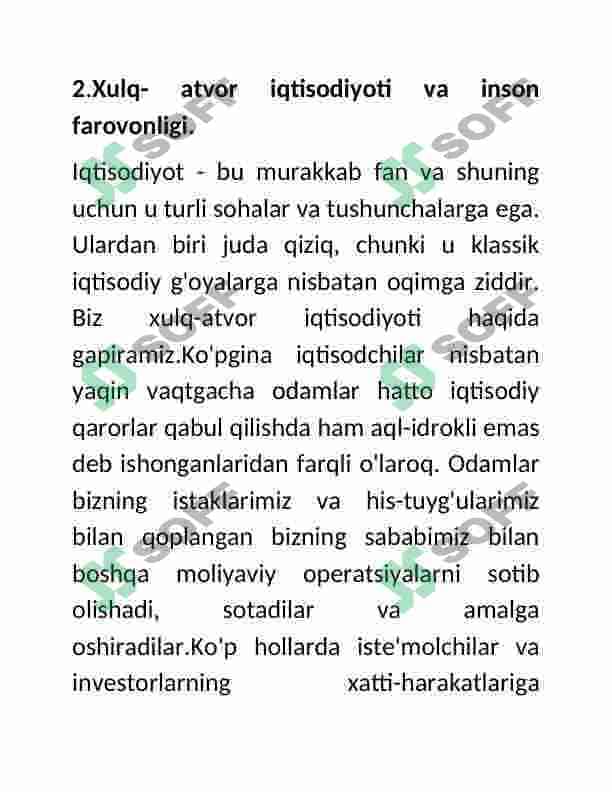 Xulq- atvor iqtisodiyoti va inson farovonligi. 8