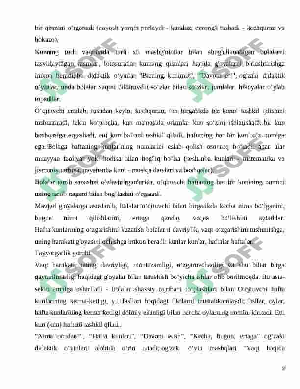 Bolalarni vaqtni chamalashga o'rgatish vazifalari 8