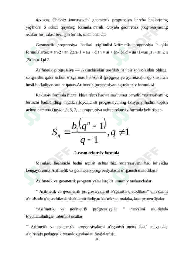 ARIFMETIK VA GEOMETRIK PROGRESSIYANI O'QITISH METODIKASI 8
