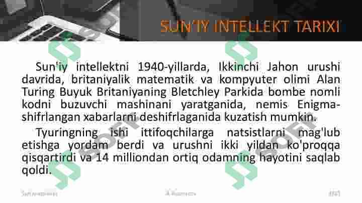 Sun'iy intellellekt. Tarixi va turlari. 8
