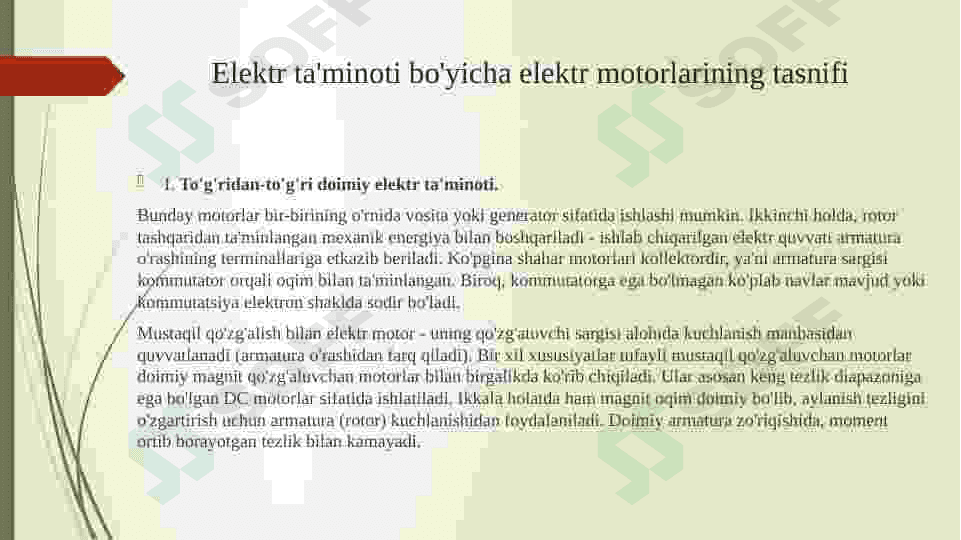 ELEKTR DVIGATELLAR ISHLATILISHI. sinxron va asinxron dvigatellar 8