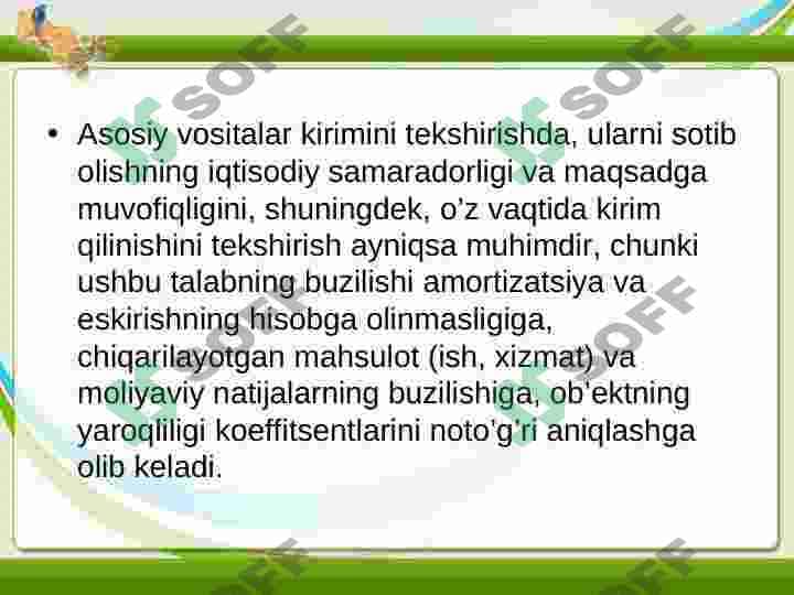Asosiy vositalar ta'mirini hisobga olish 8