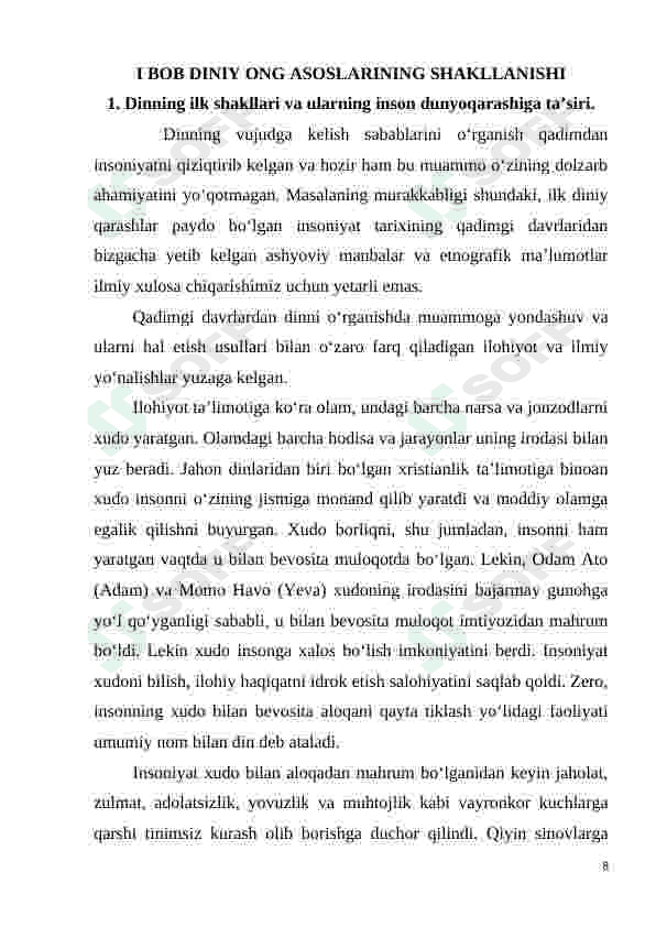 Ibtidoiy diniy tasavvurlarning shakllanishi 8