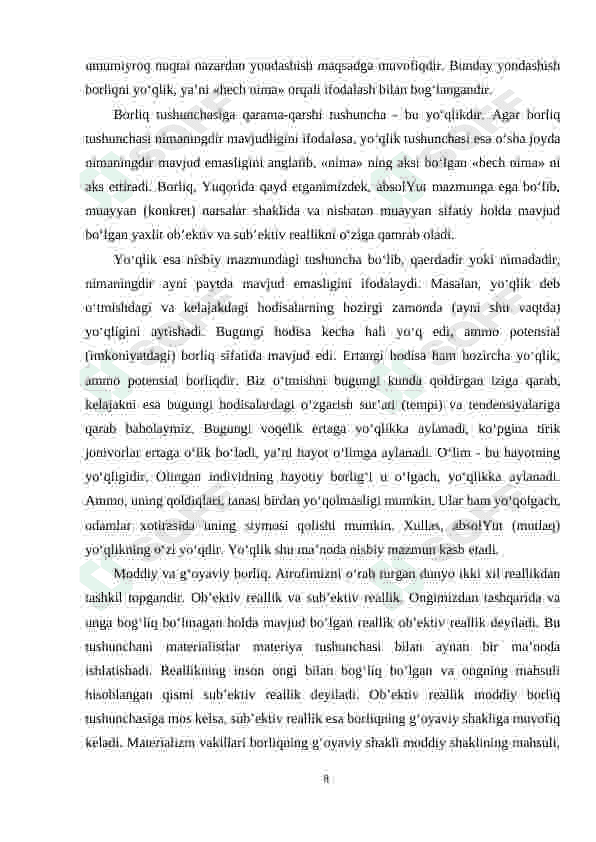Falsafa va tabiiy ilmiy fanlarda borliqning mohiyatiga oid konsepsiyalar 8