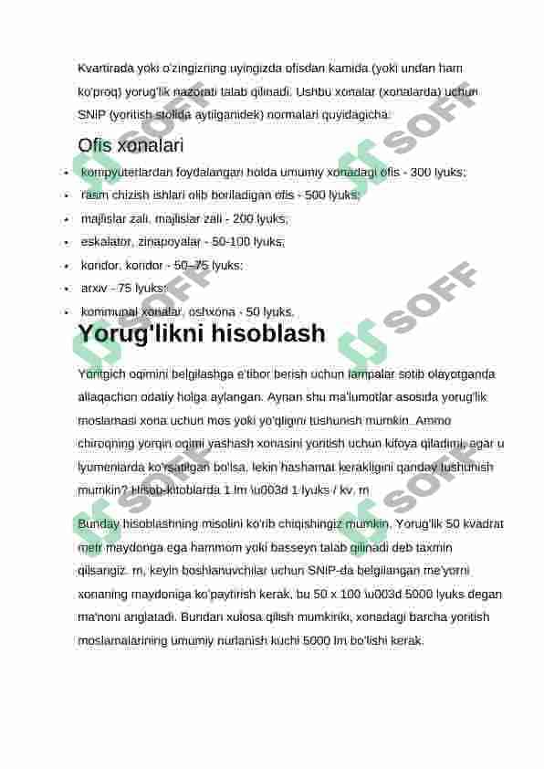 Yashash xonalarida va boshqa xonalarda yoritish standartlari. Uyni yoritish 8