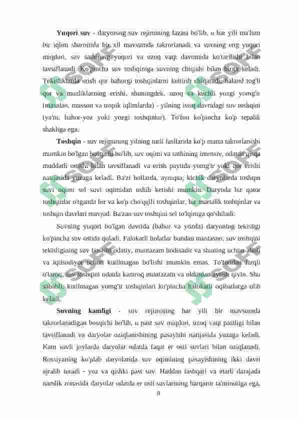 DARYOLARNING SUV REJIMI FAZALARI, VA ULARNING ELEMENTLARINI ANIQLASH 8
