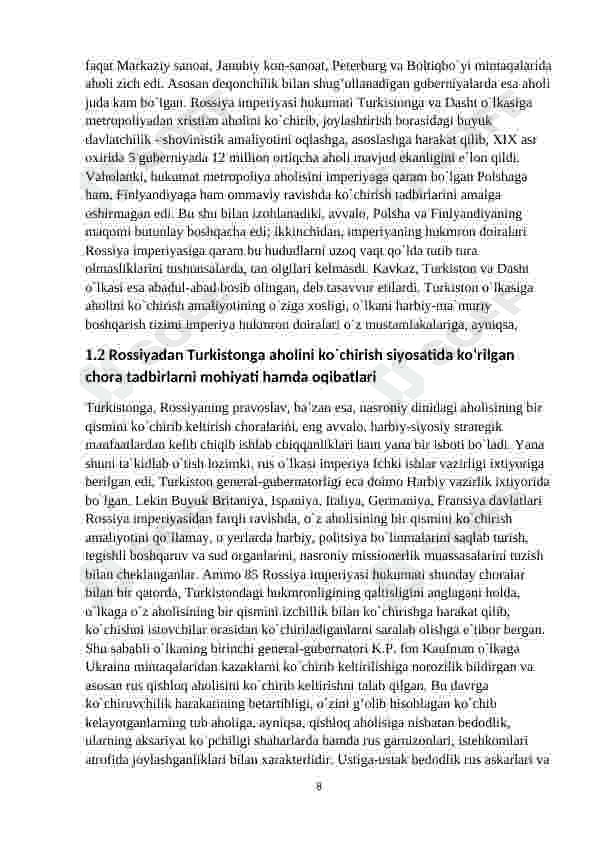 Rossiya imperiyasining Turkistondagi ko‘chiruvchilik siyosati. 8