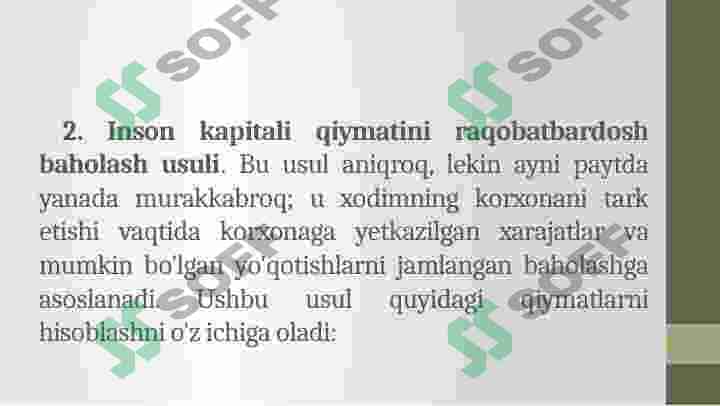 INSON KAPITALIGA SARMOYA KIRITISH YO’NALISHLARI 8
