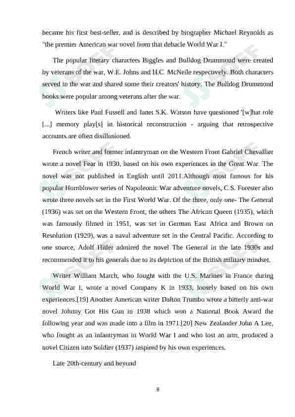 THE STATE OF LITERATURE AFTER THE FIRST WORLD WAR 8