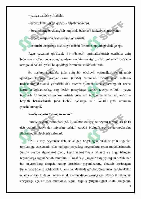 Sun'iy neyron tarmoqlari modeli 8