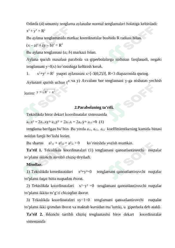 Parabola va uning kanonik tenglamasi, xossalari 8