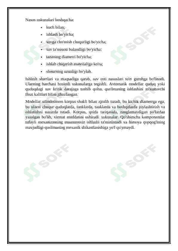 QUVURLI QUDUQLARDAN SUV OLISH NASOS STANSIYALARINING ELEMENTLARI TARKIBINI TUSHUNTIRIB BERING 8