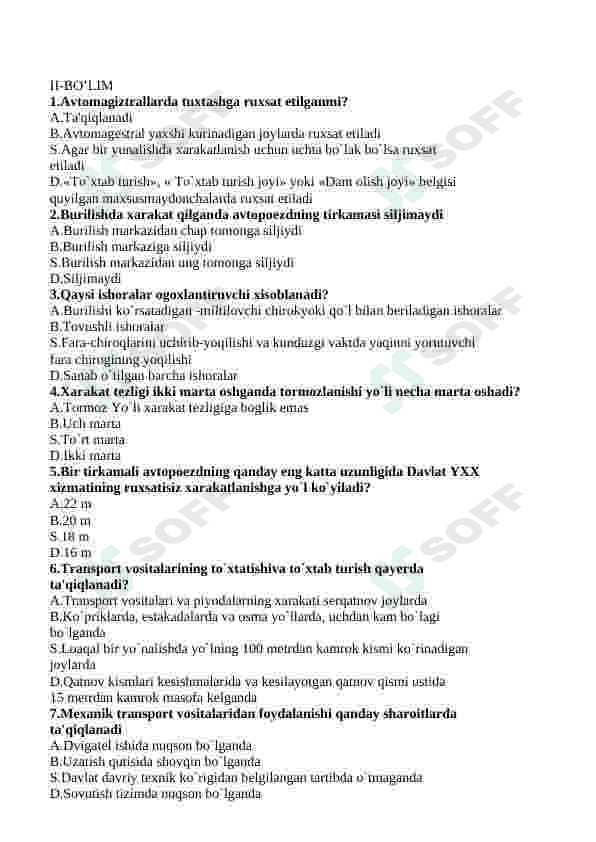 Avtomobil va yo'l harakati qoidalari 8