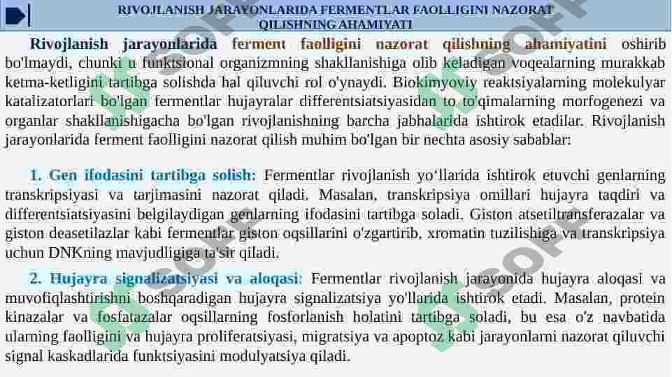 ONTOGENEZDA FERMENTLAR FAOLLIGINI BOSHQARILISHINING AHAMIYATI. NASLIY FERMENTOPATIYALAR 8
