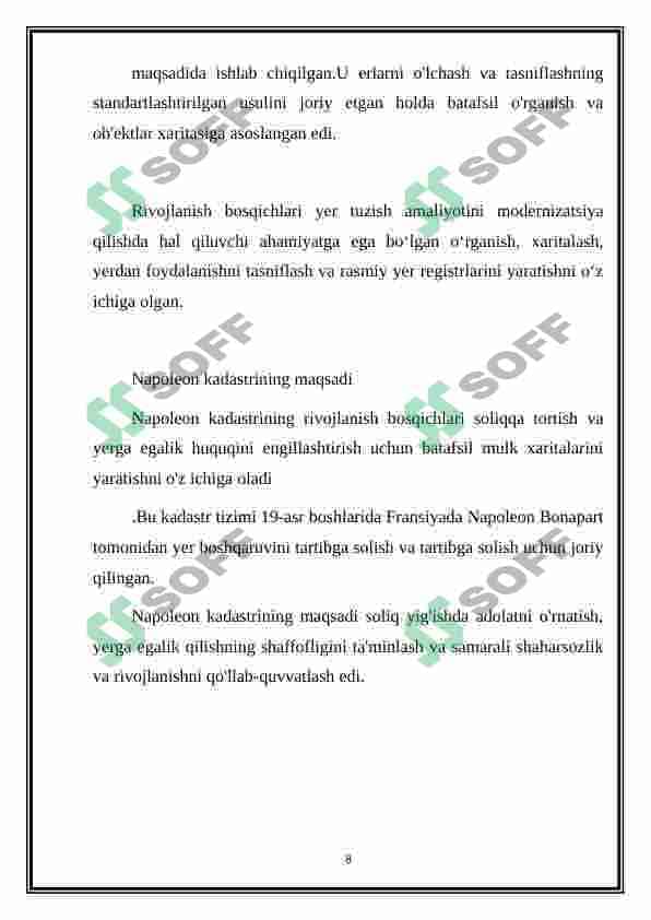 NAPOLEON KADASTRINING RIVOJLANISH BOSQICHLARI 8