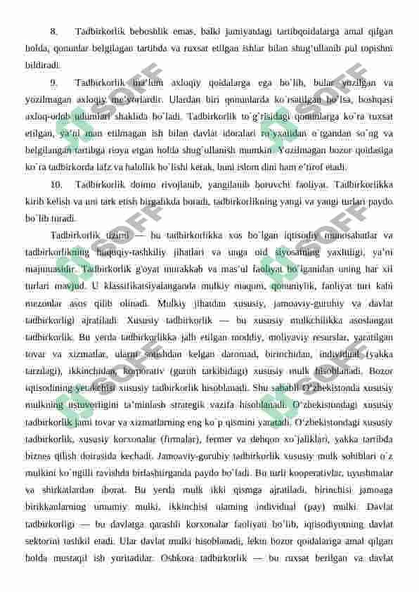 tadbirkorlik faoliyati 8