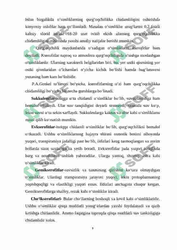 O‘simliklarning yuqori va past haroratga chidamliligi 8
