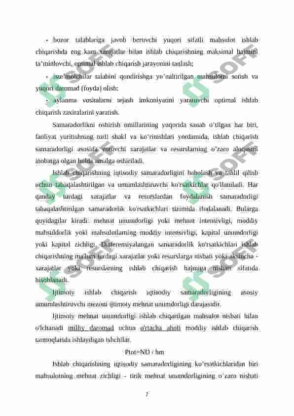 Ishlab chiqarish samaradorligi uning ko'rsatkichlari va hisoblash usullari 8