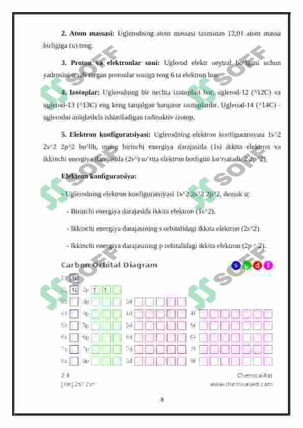 Uglerod birikmalari va xossalari - CARBON [C] 8