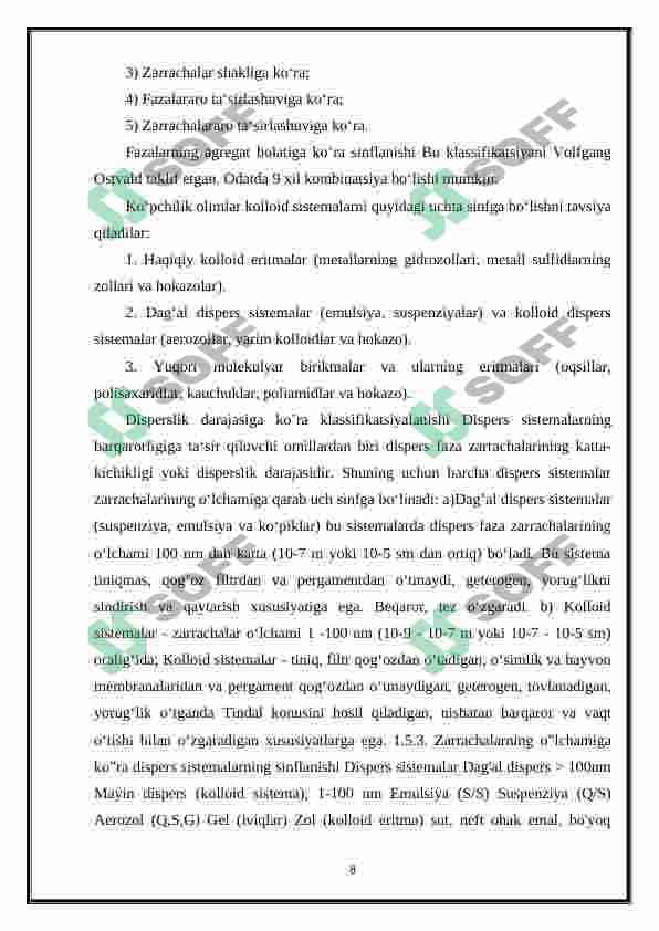 Yuqori dispersli sistemalarning o'ziga xos xususiyatlari 8