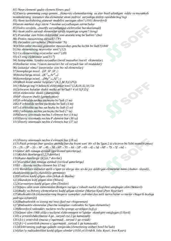 Kimyodan mavzulashtirilgan savol javob 8