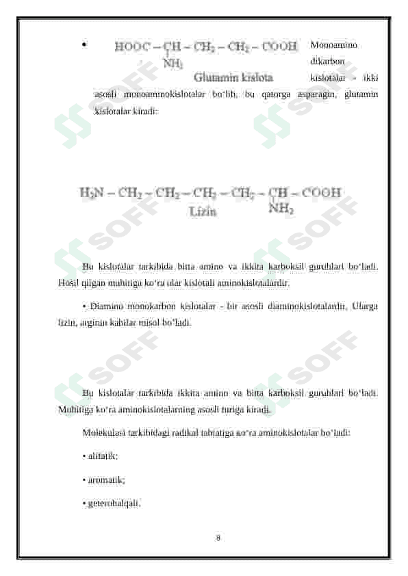 α - Aminokislotalar - kofermentlar, gormonlar va vitaminlarning tarkibiy qismi sifatida 8