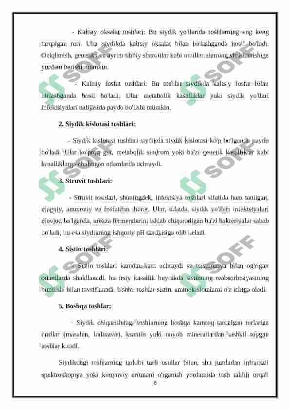 Organizmda tosh hosil bo’lishining kimyoviy asoslari 8