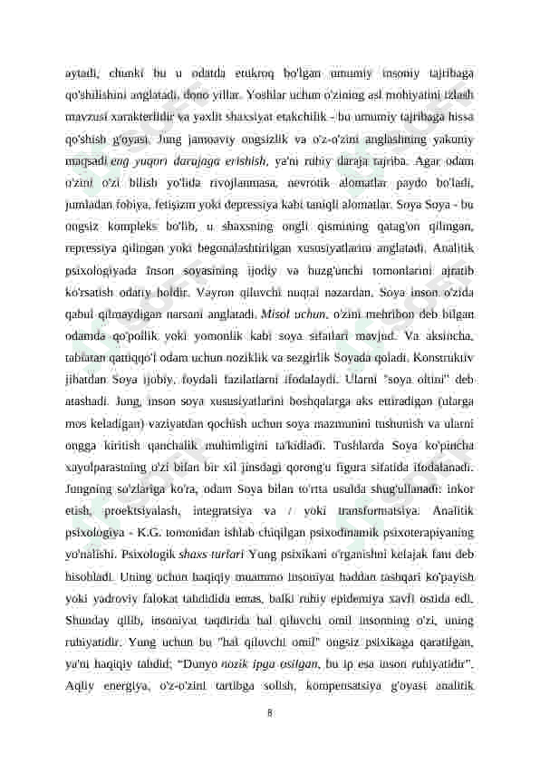 Analitik psixalogiyada shaxsning rivojlanishi 8