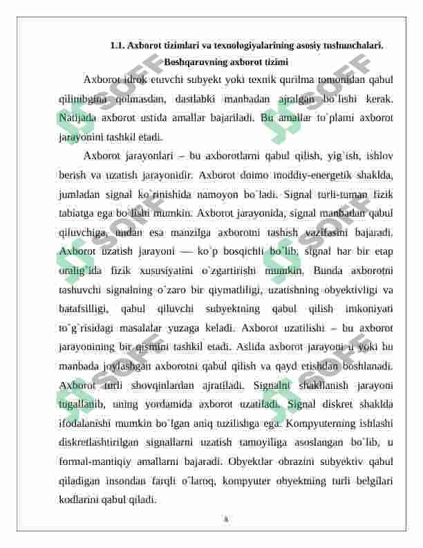 O'zbekiston Respublikasida ma'lumotlarni himoyalashning meyoriy-huquqiy va qonunchilik asoslari 8