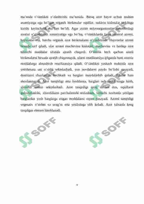 azotning o'simlik hayotidagi ahamiyati 8