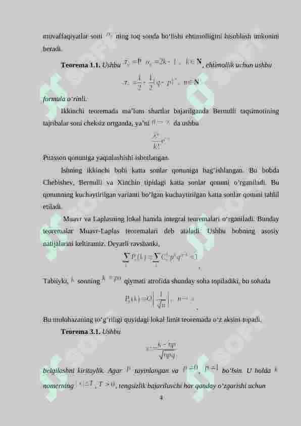 MUAVR- LAPLASNING LOKAL LIMIT TEOREMASI VA INTEGRAL TEOREMASINI ÕQITISH METODIKASI 4