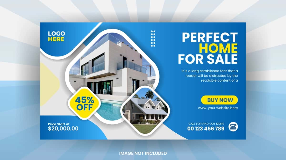 Ko'chmas mulk uy sotish veb-banner youtube video eskizi | Real estate home sale web banner youtube video thumbnail 1