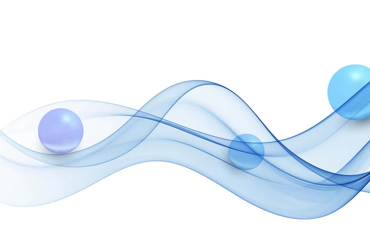 Moviy to‘lqinsimon mavhum to‘lqin elementi ko‘k sharlar fonida | Blue wavy abstract wave element with blue spheres background 1