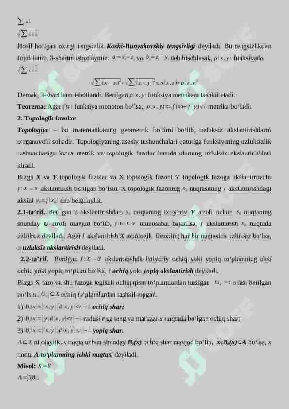 1.	Metrik fazolar 2.	Topologik fazolar 3.	Topologik fazoda ajrimlilik aksiomalari 3