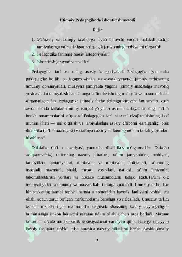 Ijtimoiy Pedagogikada ishontirish metodi