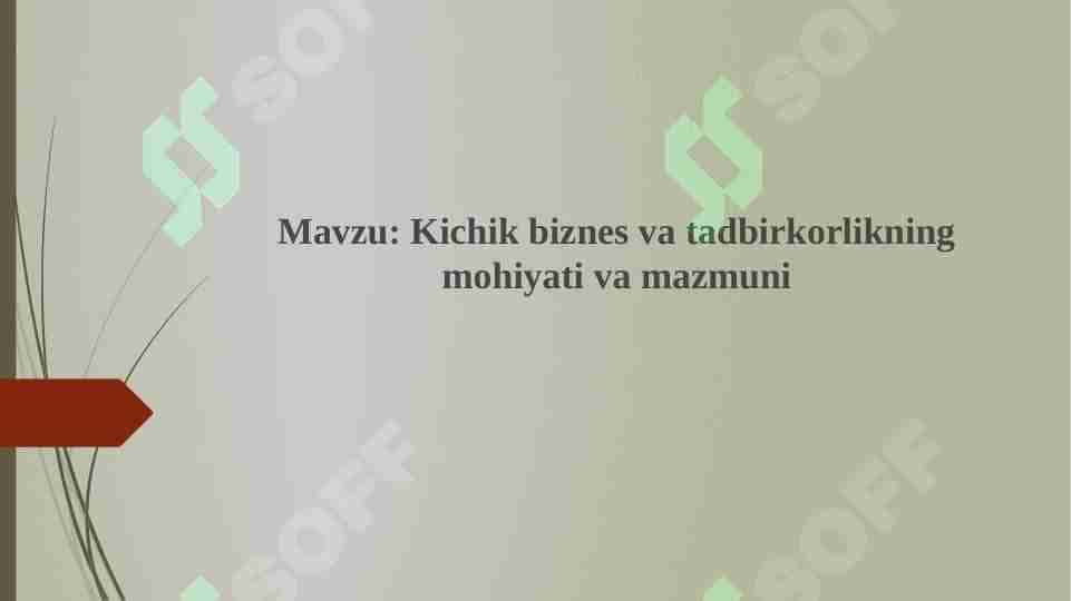 Kichik biznes va tadbirkorlikning mohiyati va mazmuni