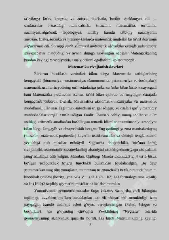 Matematikaning rivojlanish davrlari 2