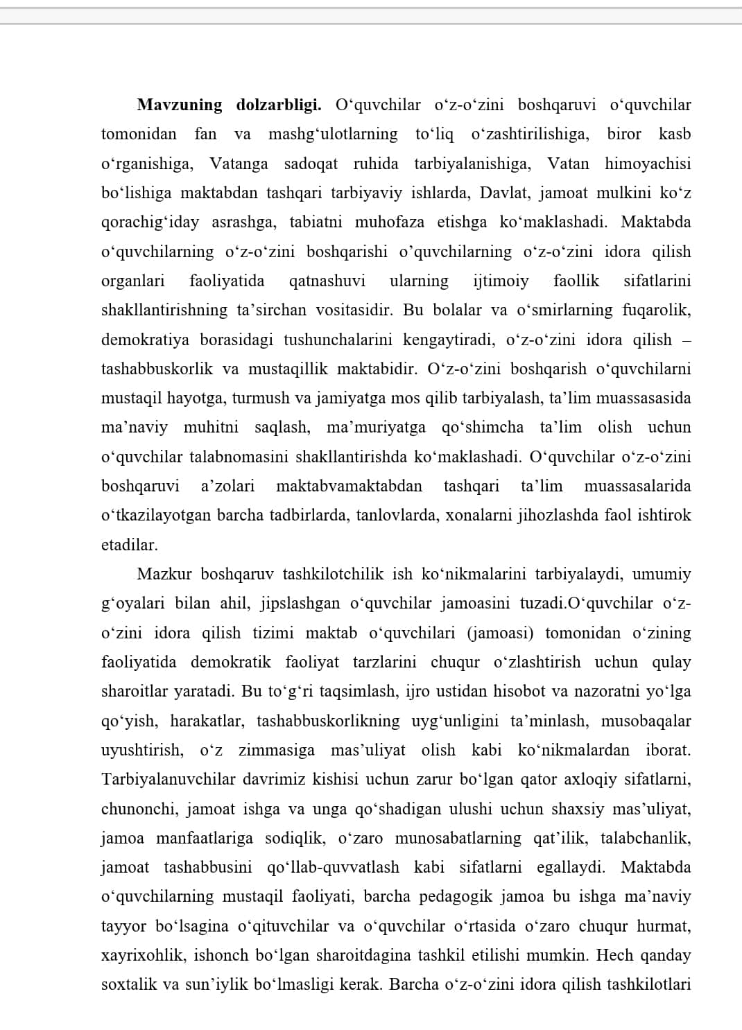 TASHKILOTCHILIK VA OʻQUVCHILARNING OʻZ-OʻZINI BOSHQARISH ISHLARINING METODIKASI 1