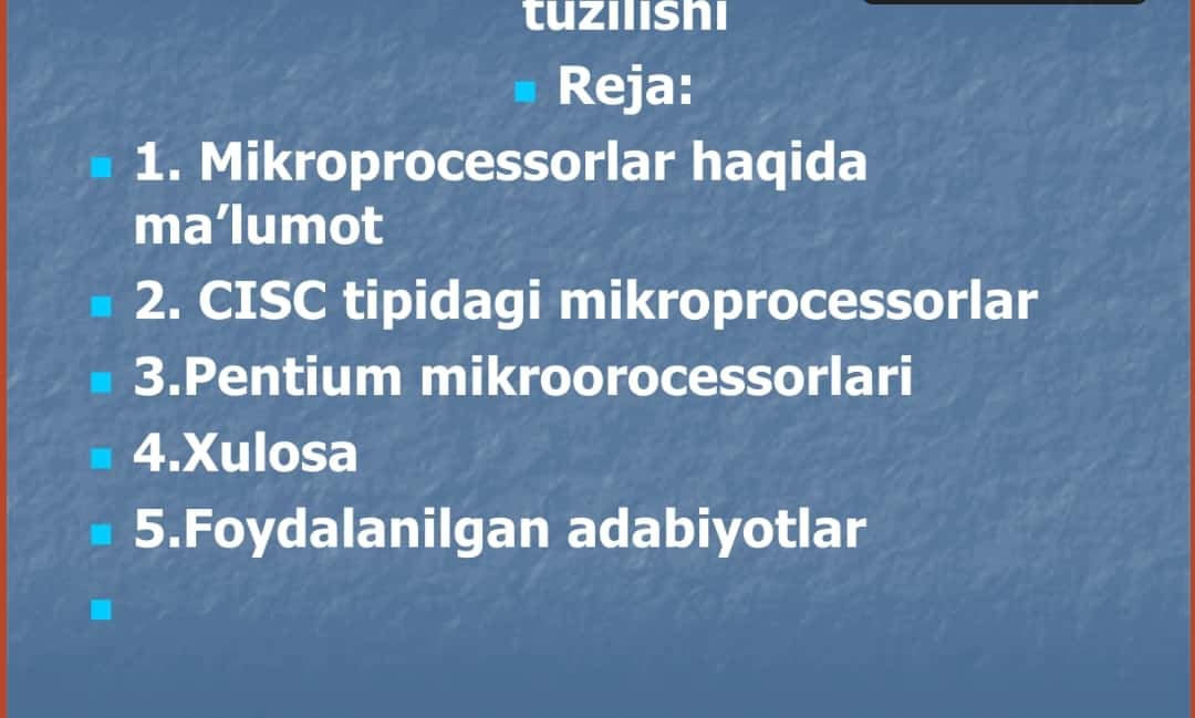 Mikroprosessorlar va ularning tuzilishi 1