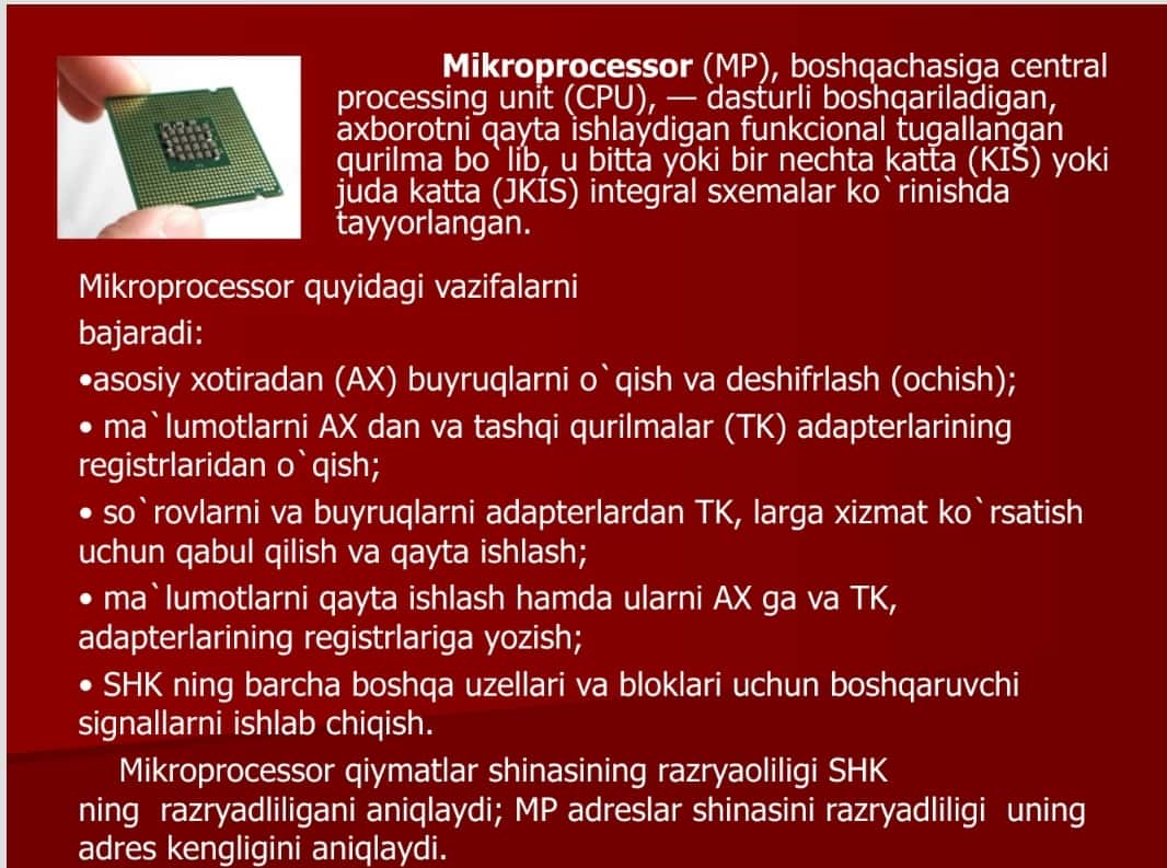 MIKROPROTESSORLAR VA ULARNING TURLARI 1