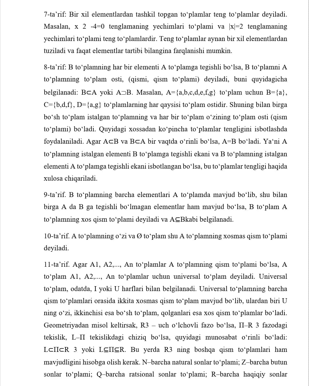 Cheksiz to‘plamlarni quvvatiga ko‘ra taqqoslash muammolari. 1